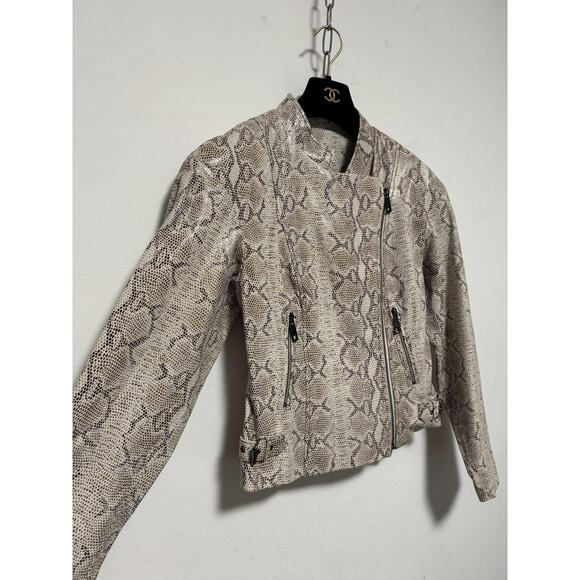 Vakko Jacket Womens Small Snakeskin Print 100% Leather Asymmetrical Moto Style - Picture 7 of 13